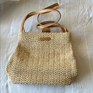 Nine West Woven Straw Shoulder Bag with Tan Straps
